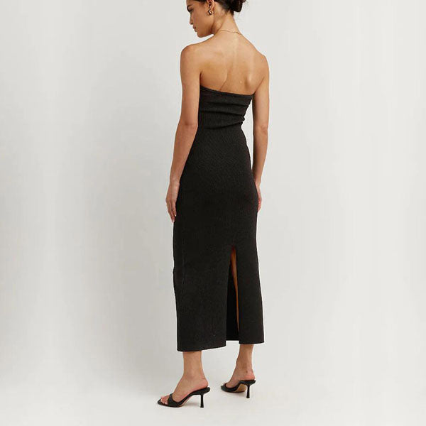Hera Twist Front Knit Strapless Maxi Dress