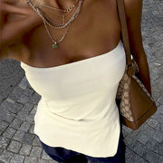 Kelli Asymmetrical Side Slit Strapless Top