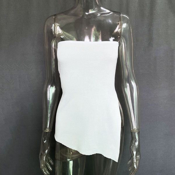 Kelli Asymmetrical Side Slit Strapless Top