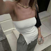 Kelli Asymmetrical Side Slit Strapless Top