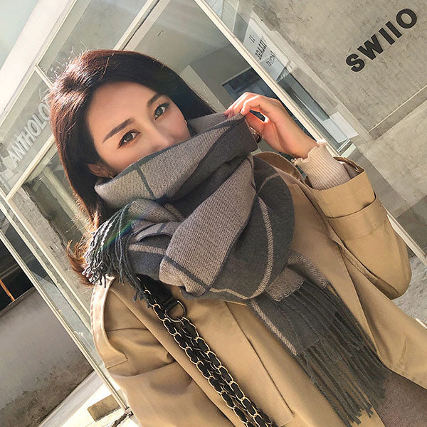 Maggie Plaid Tassel Shawl
