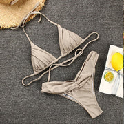 Anne Pleated Cups Halter Bikini Set