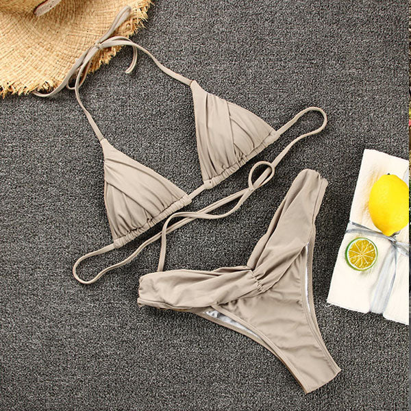 Anne Pleated Cups Halter Bikini Set