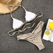 Anne Pleated Cups Halter Bikini Set