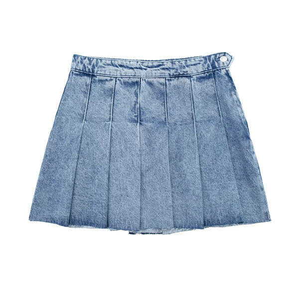 Anna Pleated Wash Denim Mini Skirt