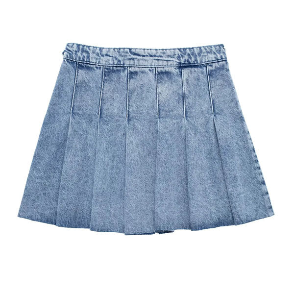 Anna Pleated Wash Denim Mini Skirt