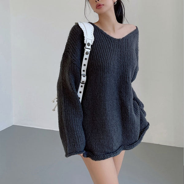 Mavis Oversize V Neck Knit Sweater Top