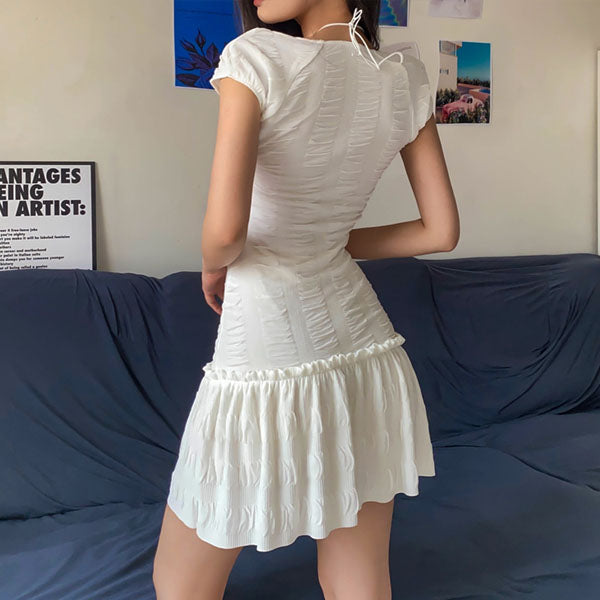 Alicia White Coquette Style Ruched Mini Dress
