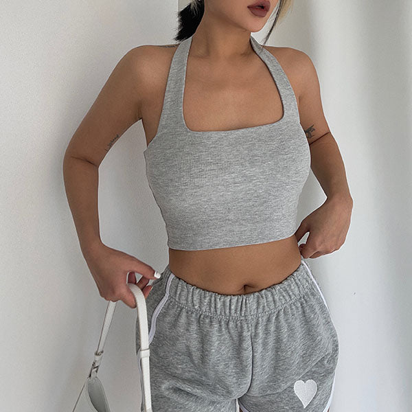 Madison Halter Ribbed Crop Tank Top