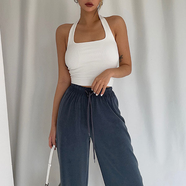 Madison Halter Ribbed Crop Tank Top