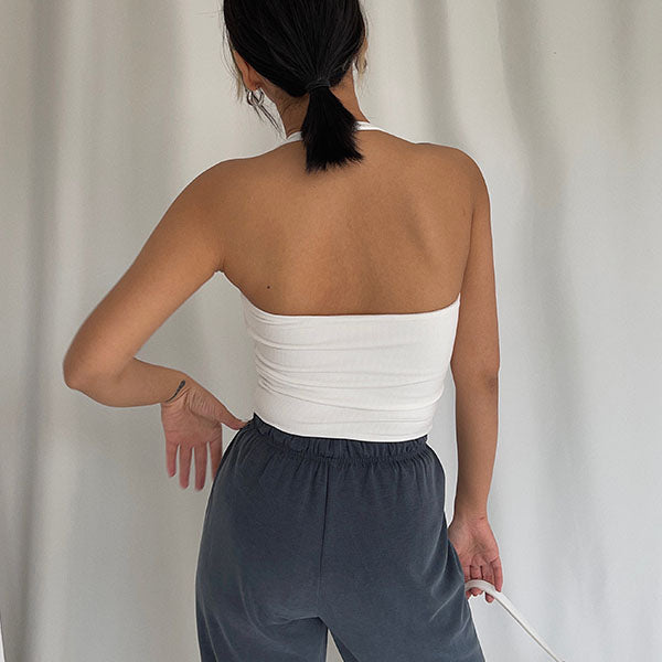Madison Halter Ribbed Crop Tank Top