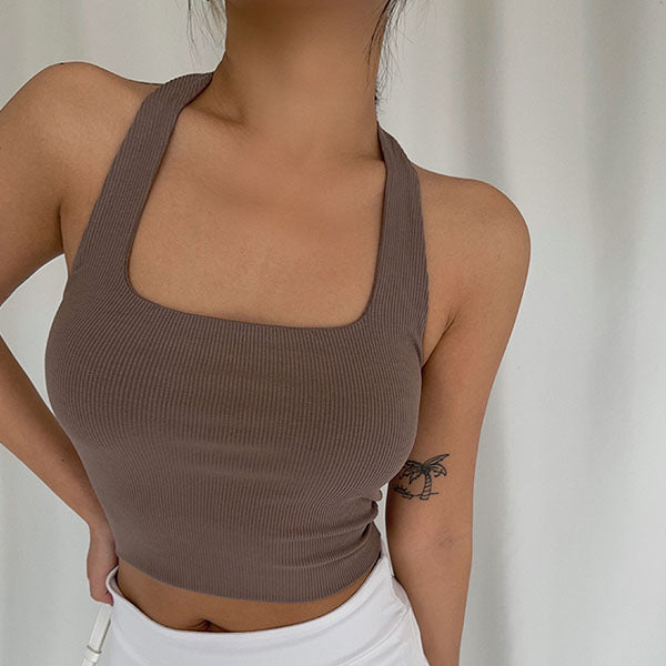 Madison Halter Ribbed Crop Tank Top