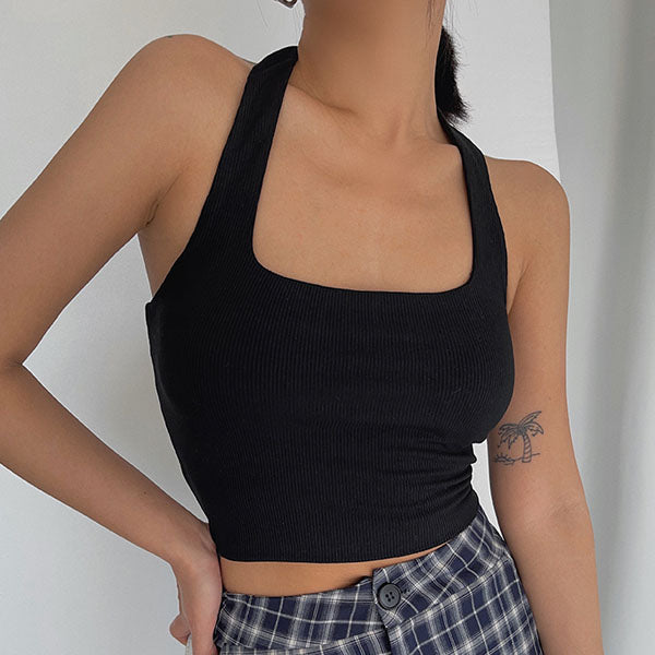 Madison Halter Ribbed Crop Tank Top