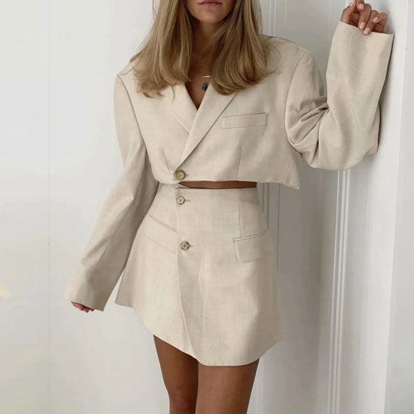 Bee Badge Solid Color Blazer and Skirt Set in Black - Retro, Indie and  Unique Fashion