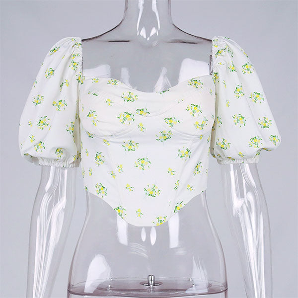 Victoria Floral Print Bustier Crop Top