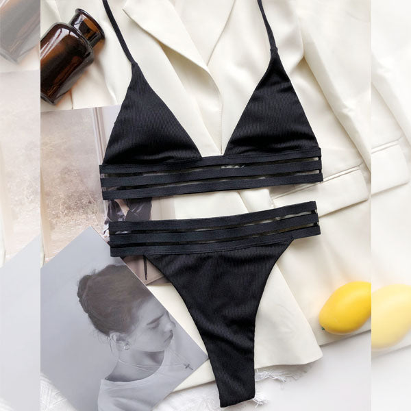 Ellina Ribbed Triangle Top Bikini Set