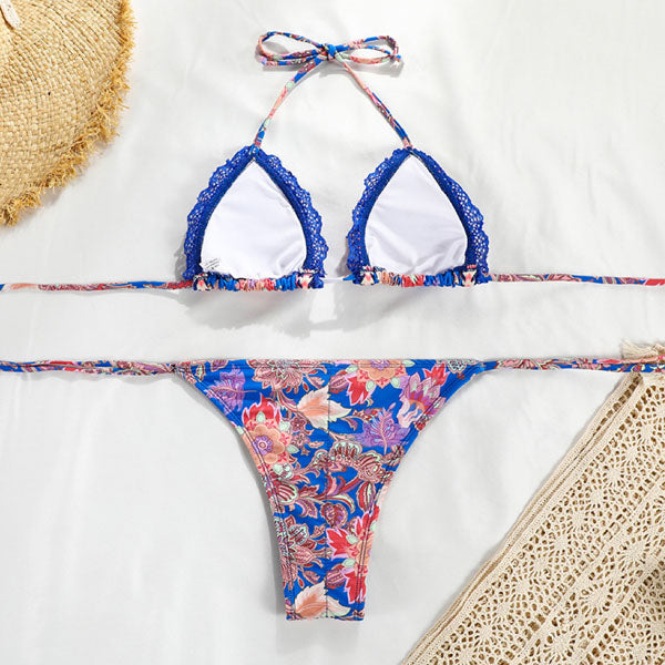 Annika Blue Floral Halter Bikini