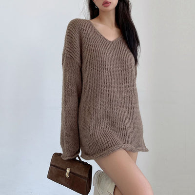 Mavis Oversize V Neck Knit Sweater Top