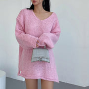 Mavis Oversize V Neck Knit Sweater Top