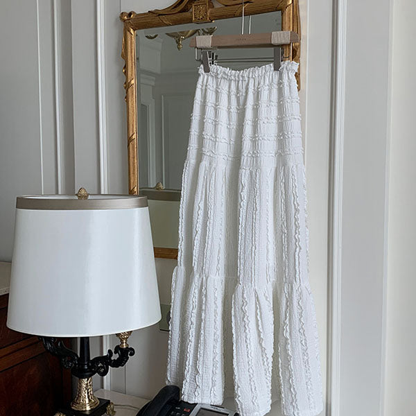 Adrina White Embroidered Tiered Maxi Skirt