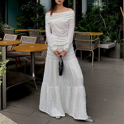 Adrina White Embroidered Tiered Maxi Skirt